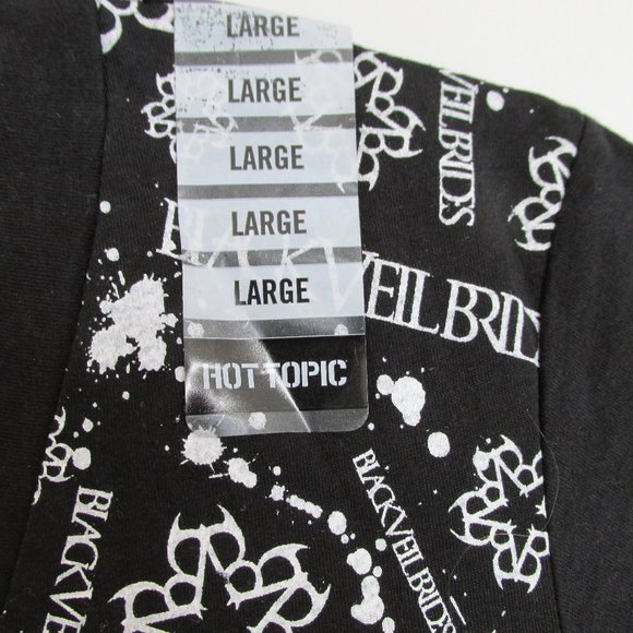 Black Veil Brides BVB All Over Logo V-neck Hot Topic Black Band T-Shirt Size L - Picture 3 of 6